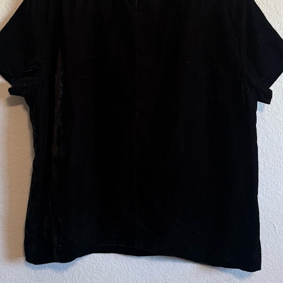 J Crew Black Short Sleeve Crushed Velvet Crewneck Shirt Blouse Top Size Large - Picture 8 of 13